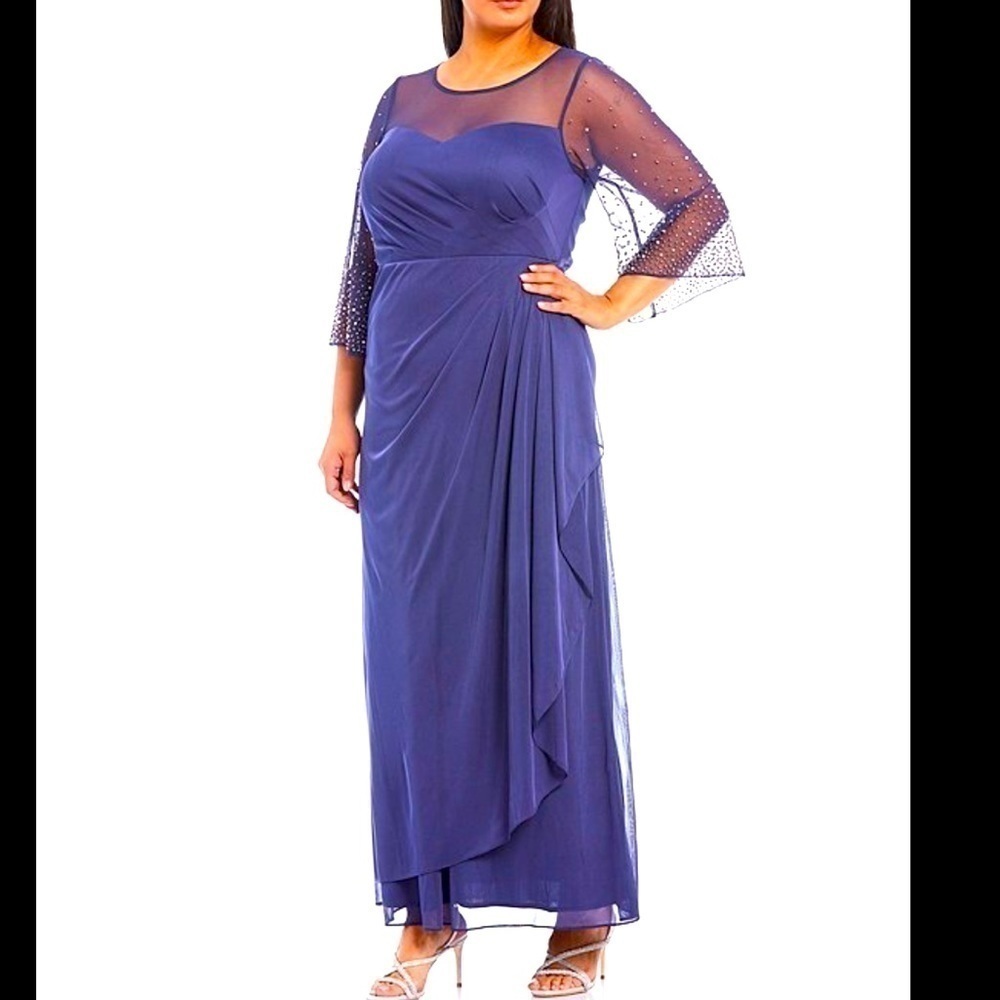 NEW ALEX EVENING Illusion Jewel Neck Mesh Gown